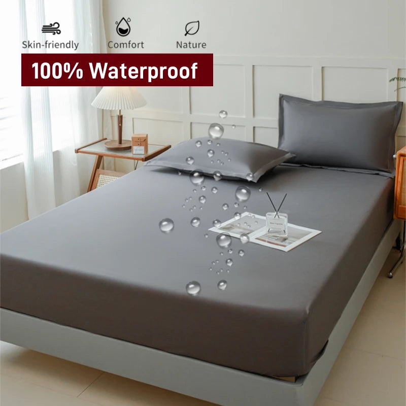 Waterproof Fitted Bed Sheet with 360 Elastic Band Mattress Protector Cover Bedspreads for Single Double King Queen Size Bedsheet