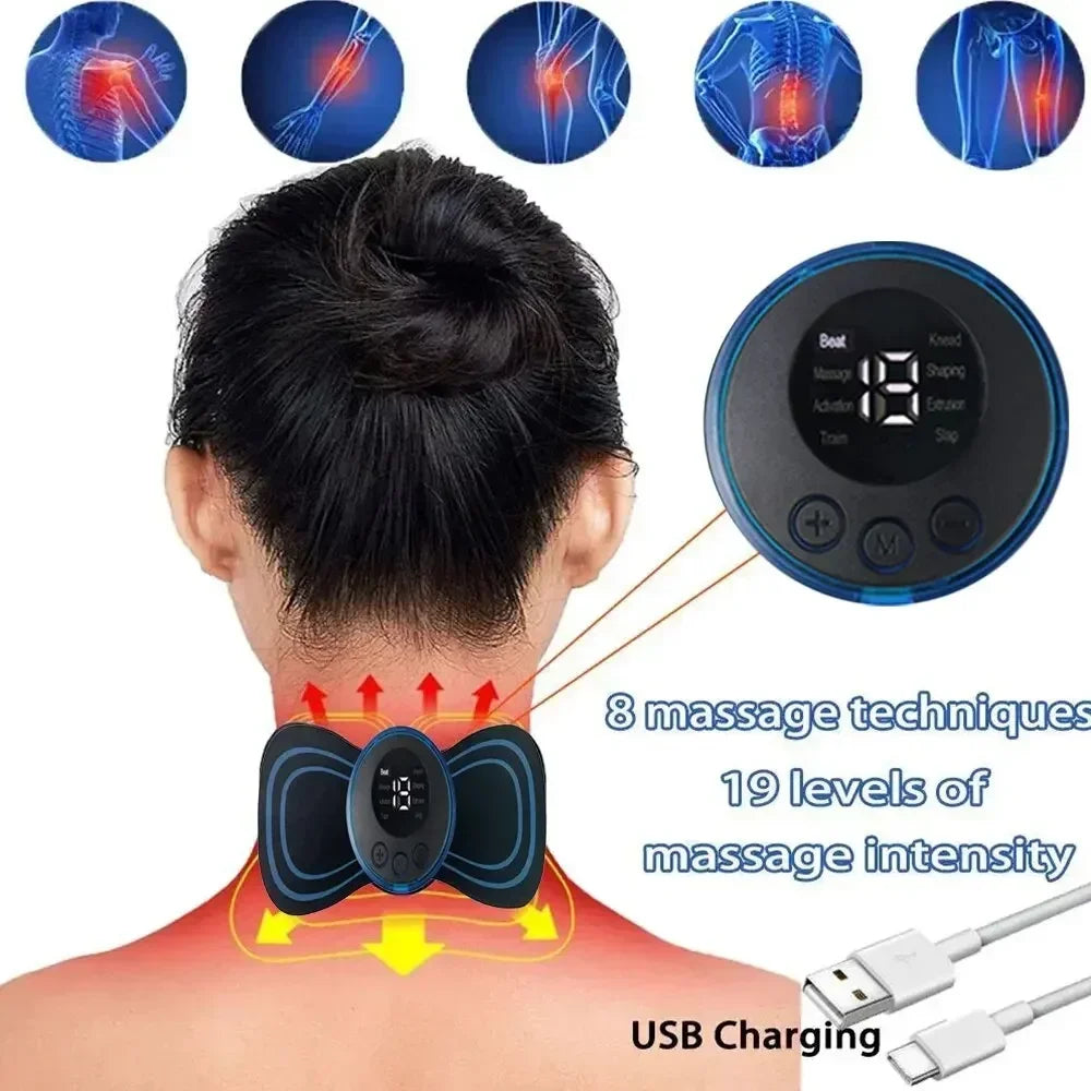 Neck Rechargeable Massage, Electric Neck Massager with Cervical Vertebra Massage Patch for Muscle Pain