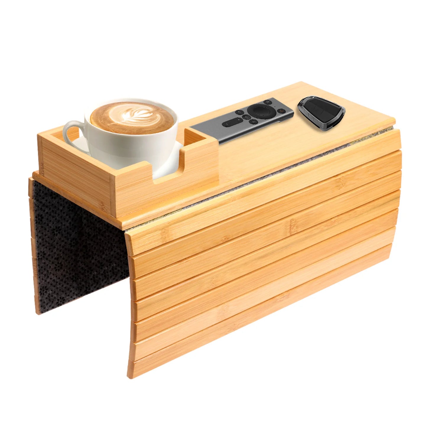 Couch Cup Holder - Bamboo Wood Sofa Armrest Tray With Foldable Sofa Cup Holder