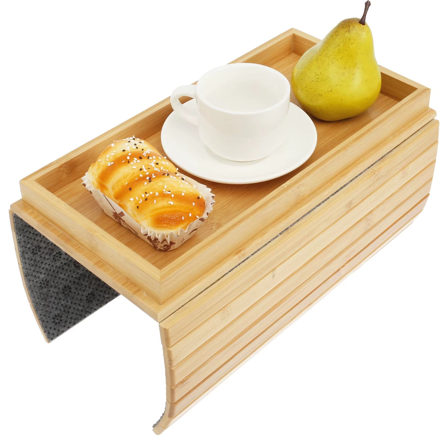 Couch Cup Holder - Bamboo Wood Sofa Armrest Tray With Foldable Sofa Cup Holder