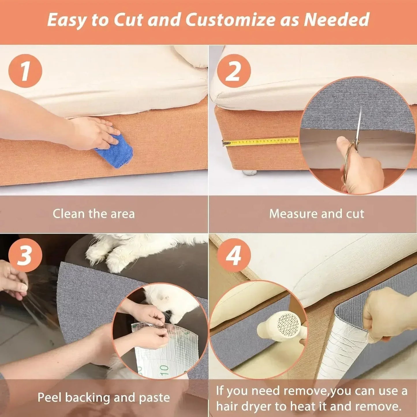 Cat Scratcher Sofa Protector with Trimmable Self-Adhesive Carpet Corner Wall