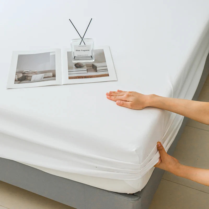 Waterproof Fitted Bed Sheet with 360 Elastic Band Mattress Protector Cover Bedspreads for Single Double King Queen Size Bedsheet