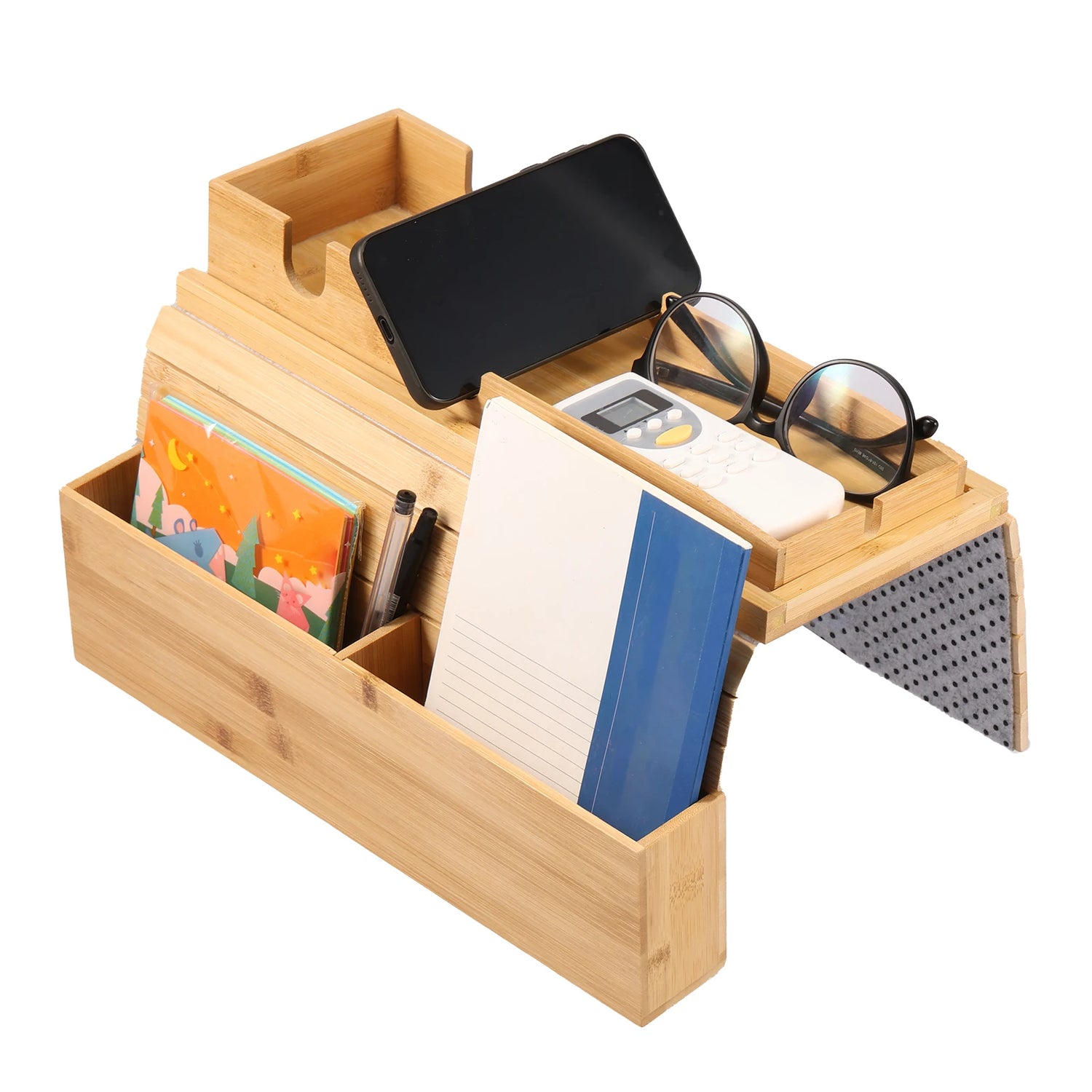 Couch Cup Holder - Bamboo Wood Sofa Armrest Tray With Foldable Sofa Cup Holder