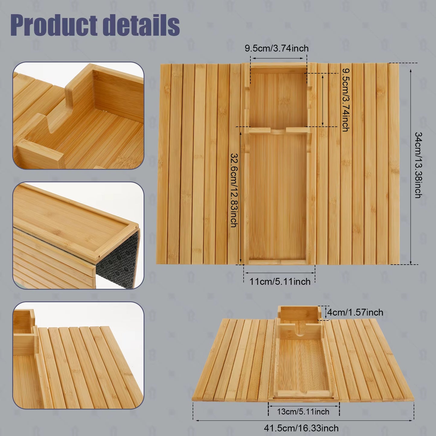 Couch Cup Holder - Bamboo Wood Sofa Armrest Tray With Foldable Sofa Cup Holder