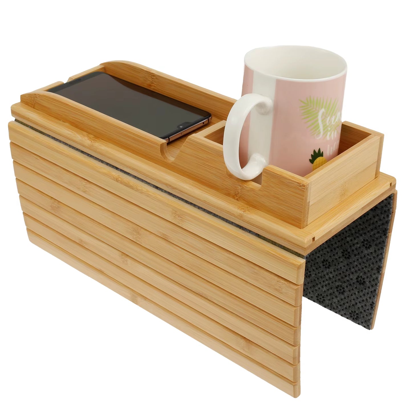 Couch Cup Holder - Bamboo Wood Sofa Armrest Tray With Foldable Sofa Cup Holder