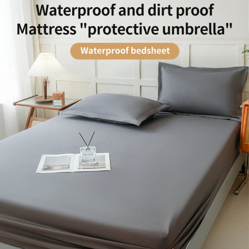 Waterproof Fitted Bed Sheet with 360 Elastic Band Mattress Protector Cover Bedspreads for Single Double King Queen Size Bedsheet