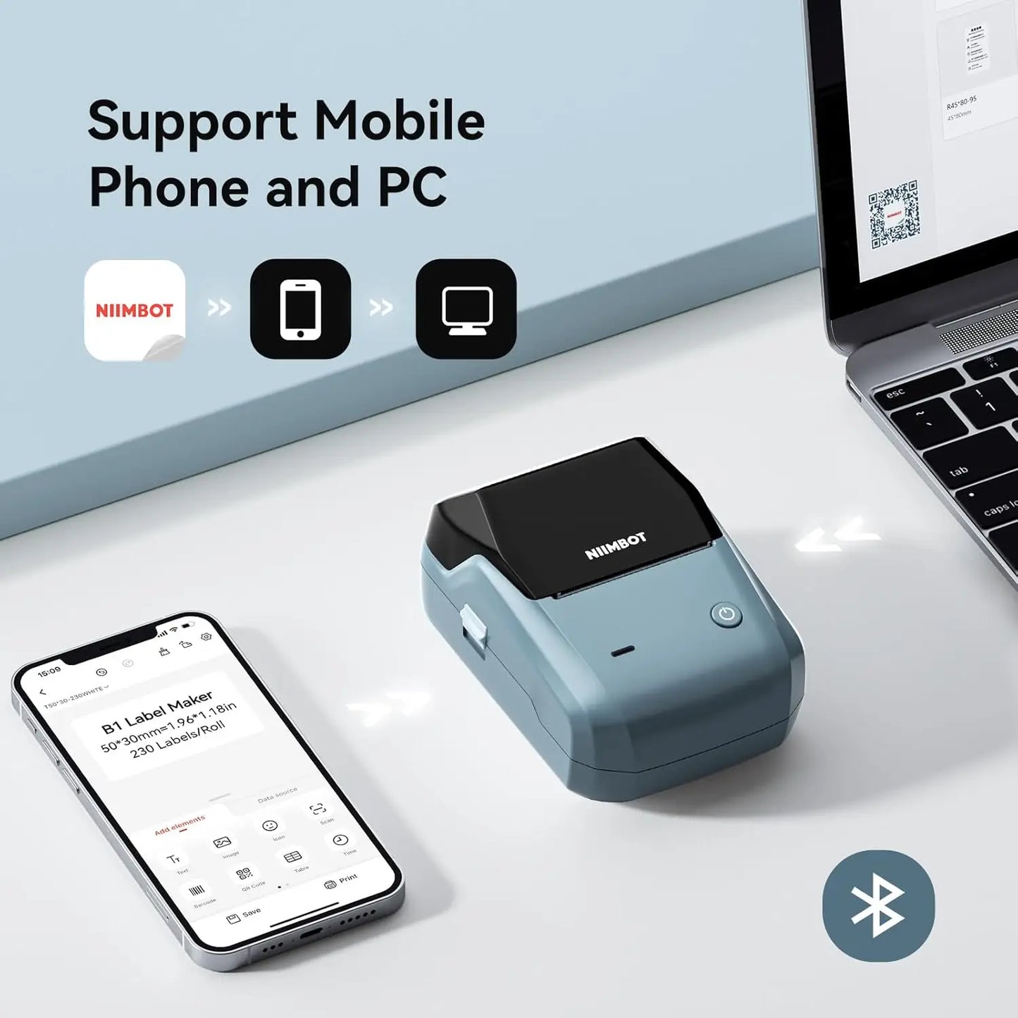 Mini Label Thermal Printer- Portable Self-Adhesive With Bluetooth