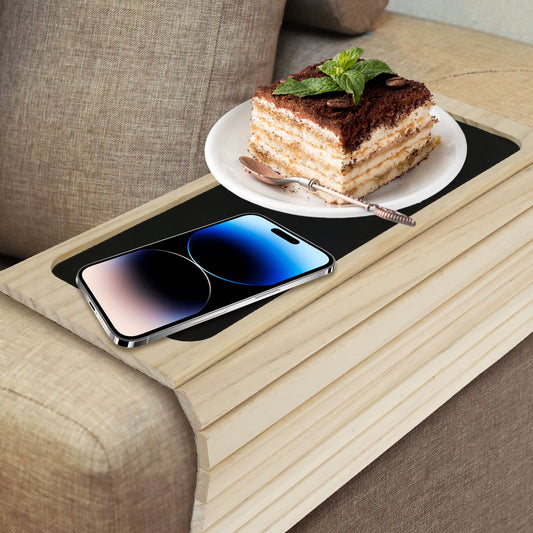 Couch Cup Holder - Bamboo Wood Sofa Armrest Tray With Foldable Sofa Cup Holder 