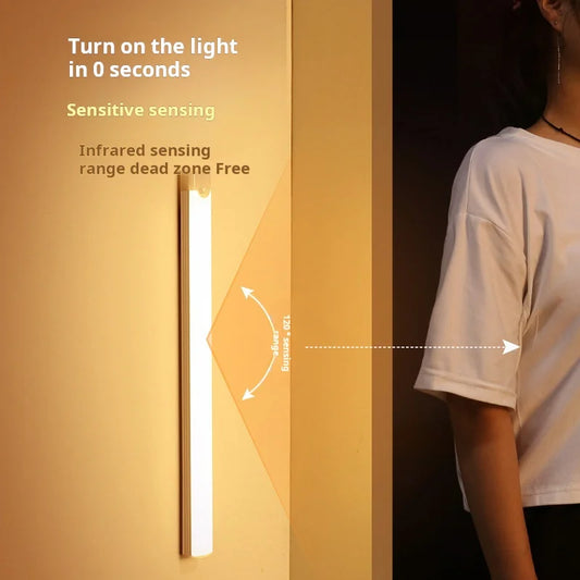 1Pc Wireless Rechargeable LED Motion Sensor Cabinet Light - Ideal for Closet, Kitchen, Wardrobe, Stairs - Battery Operated Night