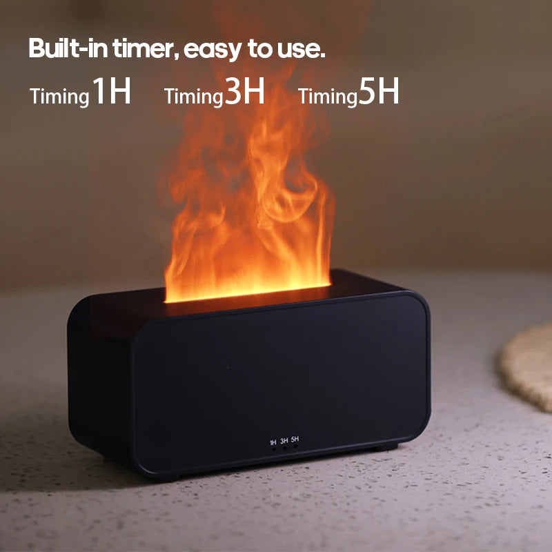 Portable Aromatherapy Flame Diffuser & Humidifier -Colourful LED Light, Relaxing Mist with Timer