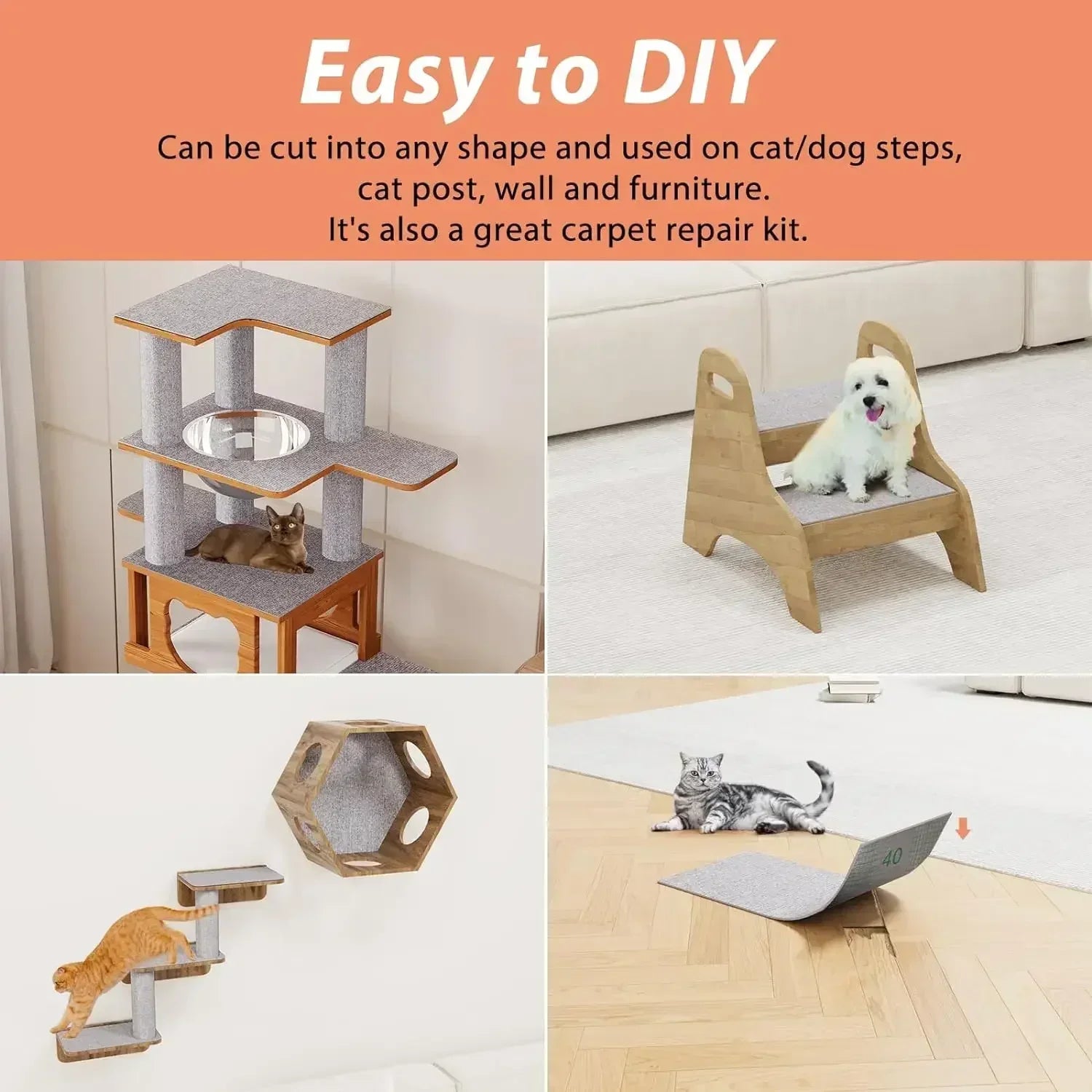Cat Scratcher Sofa Protector with Trimmable Self-Adhesive Carpet Corner Wall