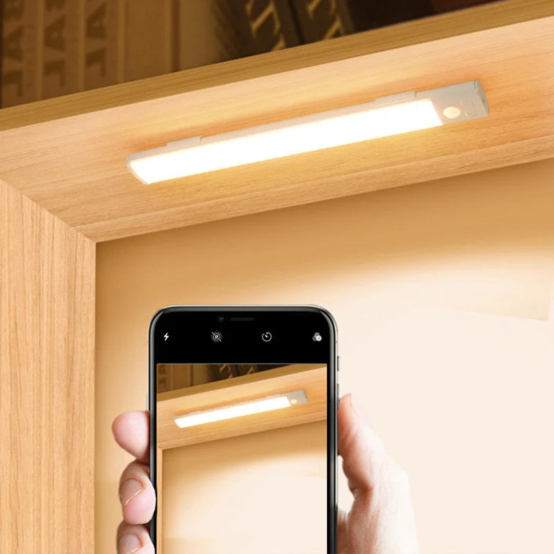 1Pc Wireless Rechargeable LED Motion Sensor Cabinet Light - Ideal for Closet, Kitchen, Wardrobe, Stairs - Battery Operated Night