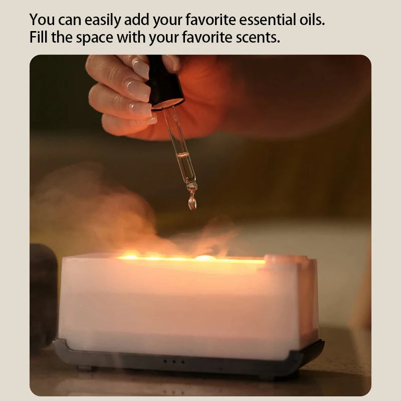 Portable Aromatherapy Flame Diffuser & Humidifier -Colourful LED Light, Relaxing Mist with Timer
