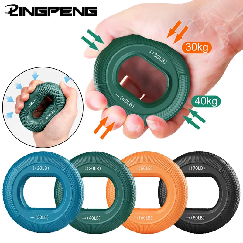 Silicone Hand Grip Strengthener 20-80LB (Gripping Ring-Finger Trainer)-Carpal Expander Muscle Finger Stretcher