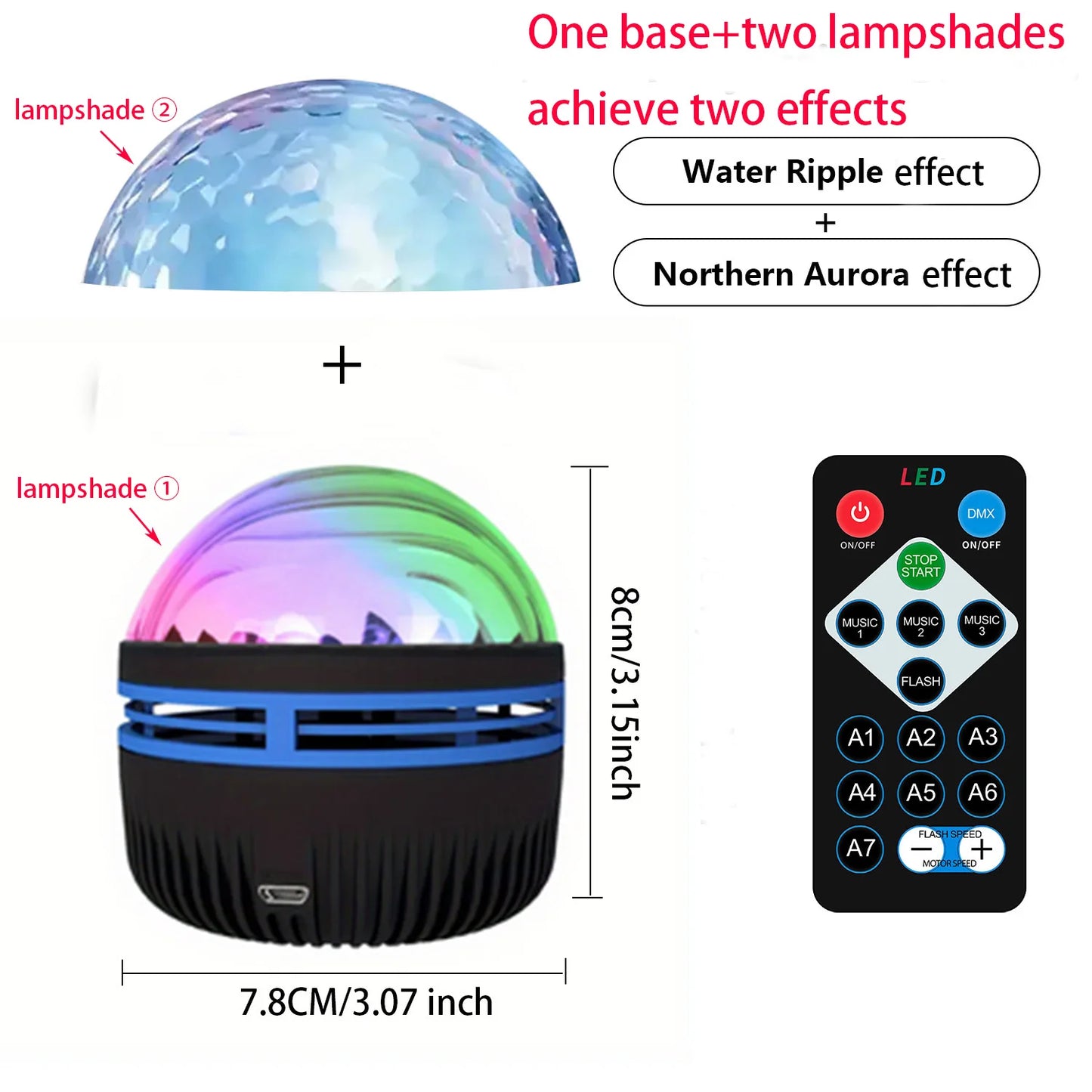 Water Ripple/Dreamy Aurora Magic Projection Light 7-Color Remote Control Projector Usb Powered Colorful Atmosphere Night Light