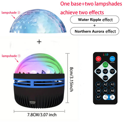 Water Ripple/Dreamy Aurora Magic Projection Light 7-Color Remote Control Projector Usb Powered Colorful Atmosphere Night Light