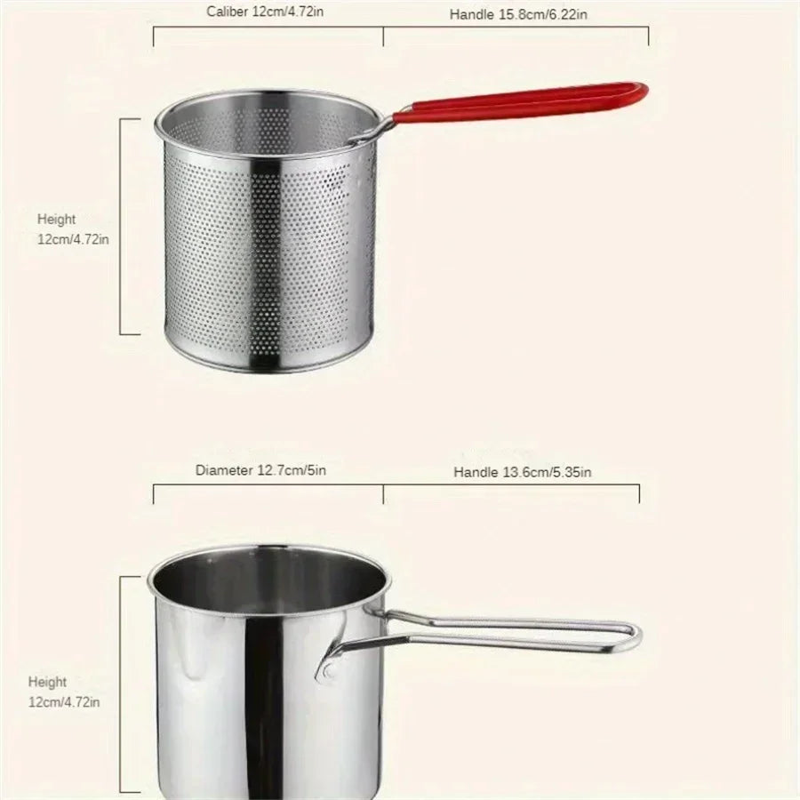 Stainless Steel Fryer with Filter Screen – Perfect for French Fries and Chicken Wings – Compact Household Oil Pot