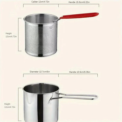 Stainless Steel Fryer with Filter Screen – Perfect for French Fries and Chicken Wings – Compact Household Oil Pot