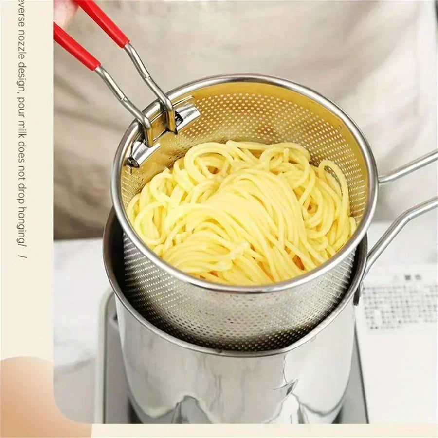Stainless Steel Fryer with Filter Screen – Perfect for French Fries and Chicken Wings – Compact Household Oil Pot