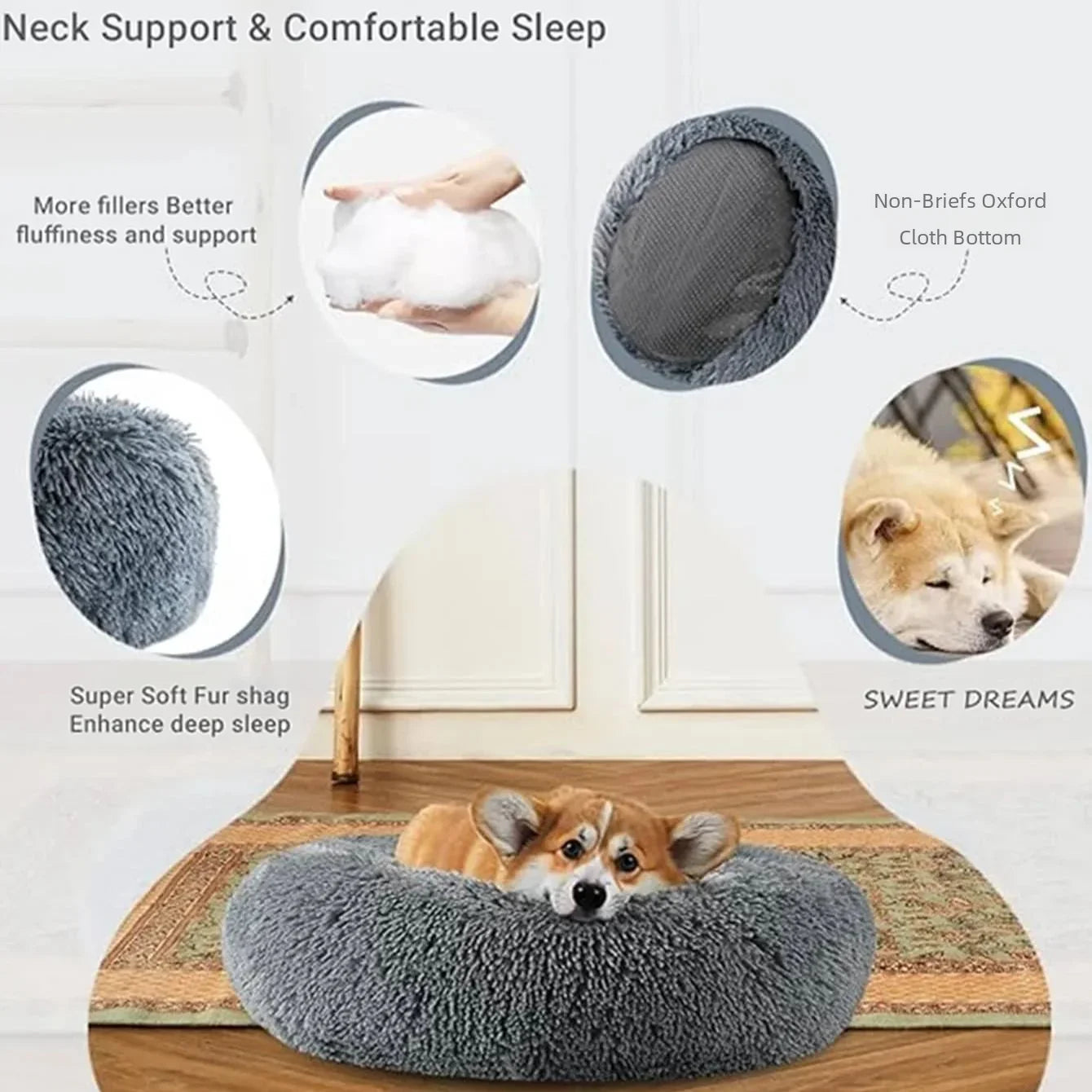 Cozy Plush Round Pet Bed for Large Dogs & Cats - Warm & Soft Winter Sleeping House (40-90Cm)