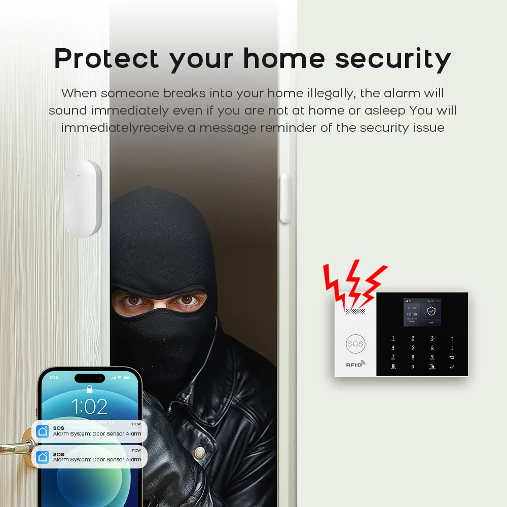 Residential Tuya Smart Gsm Wifi Alarm System for Home Wireless Security Alarm House Smart Life App Control Work with Alexa