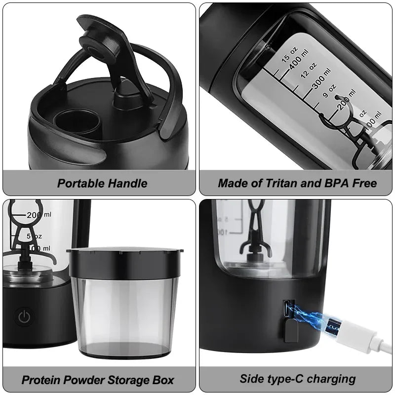 650Ml USB Electric Portable Whey Protein Shaker Bottle. Fully Automatic Stirring- Cup (Rechargeable Gym BA Free Cocktail Blend)
