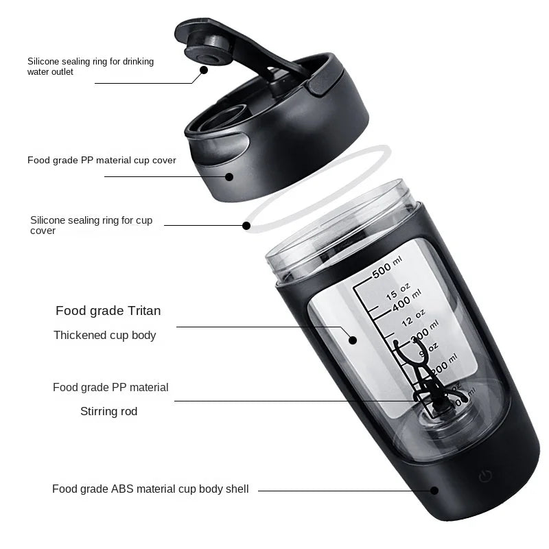 650Ml USB Electric Portable Whey Protein Shaker Bottle. Fully Automatic Stirring- Cup (Rechargeable Gym BA Free Cocktail Blend)