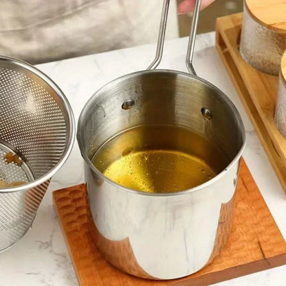 Stainless Steel Fryer with Filter Screen – Perfect for French Fries and Chicken Wings – Compact Household Oil Pot
